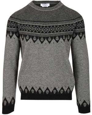McQueen Sweater With Skulls - Gray