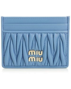 Miu Miu Card Holder In Quilted Nappa Leather - Blue