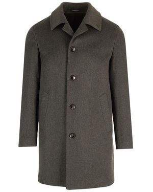 Al Duca d'Aosta Green Single-breasted Coat In Loro Piana Fabric - Grey