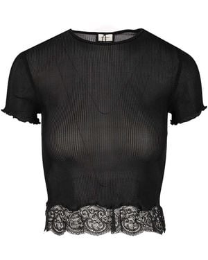 Saint Laurent Silk And Lace T-shirt - Black