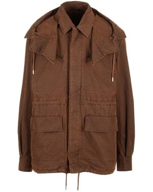 McQueen Cotton Canvas Parka Jackets - Brown
