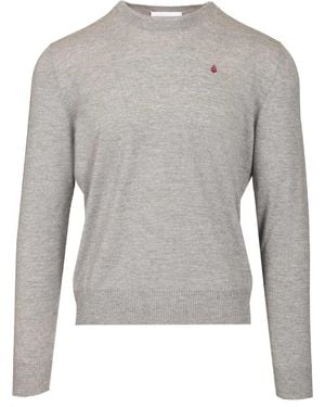 McQueen Sweater With Reverse Skull Motif Embroidered - Gray