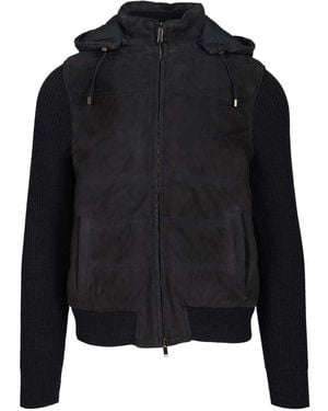 Al Duca d'Aosta Hooded Bomber Jacket In Wool And Suede - Black