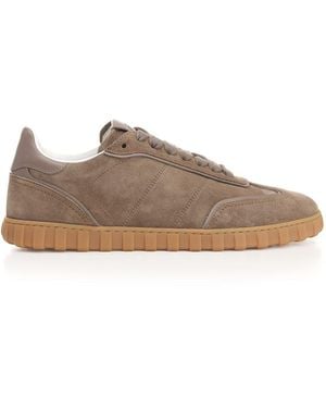 Ami Paris Low-top Lace-up Sneakers In Split Leather - Brown