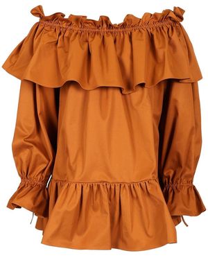 Saint Laurent Off-The-Shoulder Dress Dresses - Orange