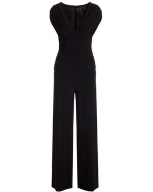Norma Kamali Ruched Plunge Jumpsuit Jewelry - Black