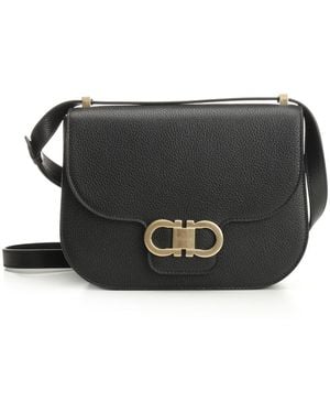 Ferragamo "double Gancini" Shoulder Bag - Black