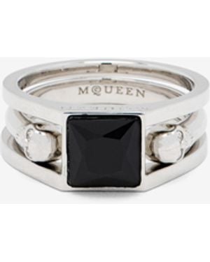 McQueen Twin Skull Ring - White