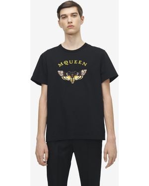 McQueen T-Shirt Mit Mottenstickerei Und Logo - Schwarz