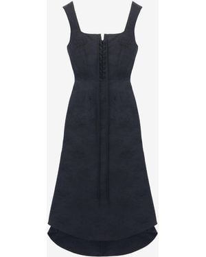 McQueen Floral Jacquard Lace-Up Dress - Blue