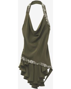 McQueen Top Asimmetrico Con Ricami Floreali - Verde