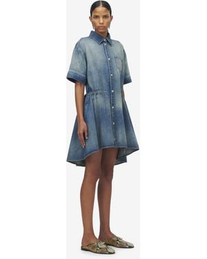 McQueen Stonewashed Denim Shirt Dress - Blue