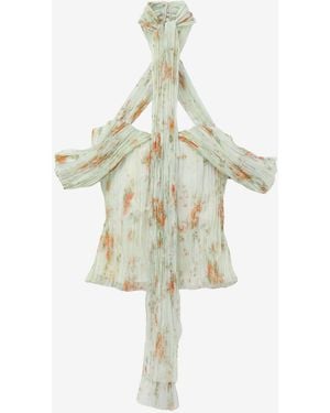 McQueen Floral Pleated Top - White