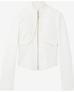 McQueen Floral Embroidery Leather Jacket - White