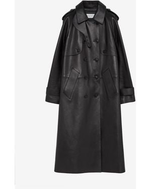 McQueen Leather Hooded Trench Coat - Black