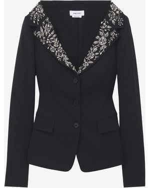 McQueen Embroidered Off-The-Shoulder Harness Jacket - Black