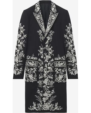 McQueen Floral Embroidery Coat - Black