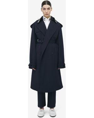 McQueen Oversized Lapel Deconstructed Trench Coat - Blue