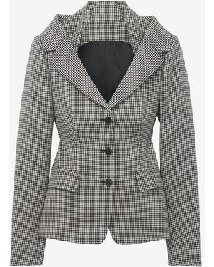 McQueen Gingham Check Off-The-Shoulder Harness Jacket - Grey