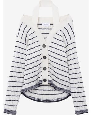 McQueen Streifen-Strickjacke Mit Schulterfreiem Ausschnitt - Weiß