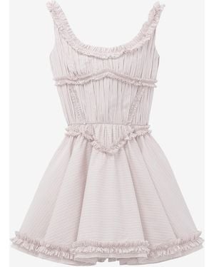 McQueen Pleated Ruffle Pinstripe Mini Dress - Pink