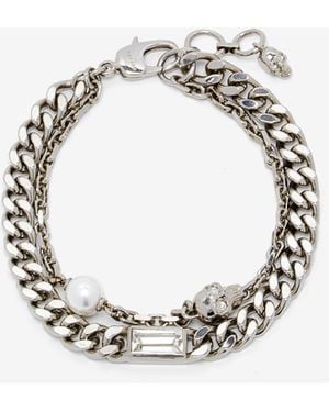 McQueen Mehrlagiges Kettenarmband Mit Totenkopf Und Perle - Mettallic