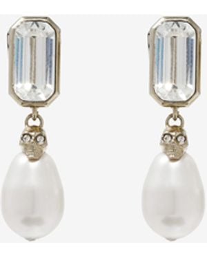 McQueen Boucles D'Oreilles Skull Et Cristaux - Blanc