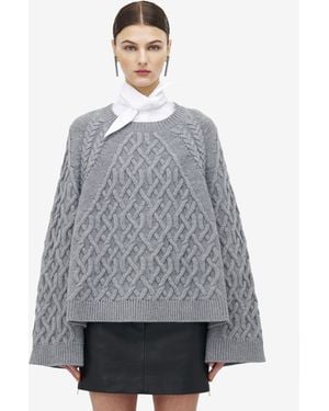 McQueen Rundhals-Pullover Mit Zopfmuster - Grau