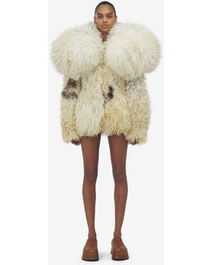McQueen Exaggerated Shoulder Shearling Coat - Natural