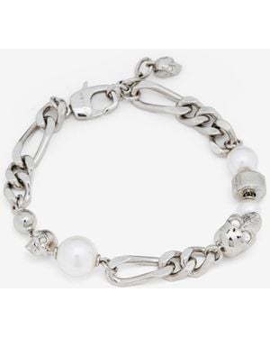 McQueen Skull And Pearls Bracelet - Metallic