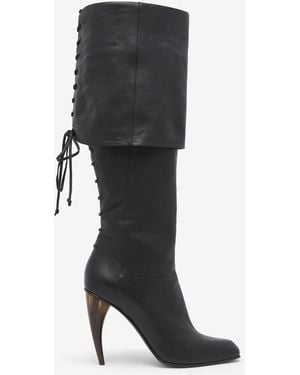 McQueen Horn Heel Knee-High Boot - Black