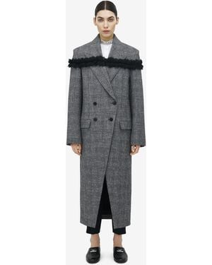 McQueen Tweed-Karomantel Mit Geschlitzten Kreppdetails - Grau