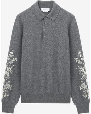 McQueen Polo Con Ricami Floreali - Grigio