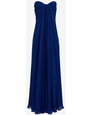 McQueen Draped Bustier Chiffon Long Dress - Blue