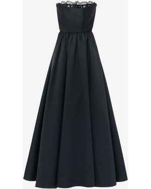 McQueen Lace Trim Evening Dress - Blue