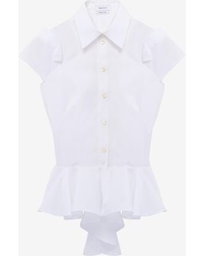 McQueen Draped Peplum Short-Sleeved Shirt - White