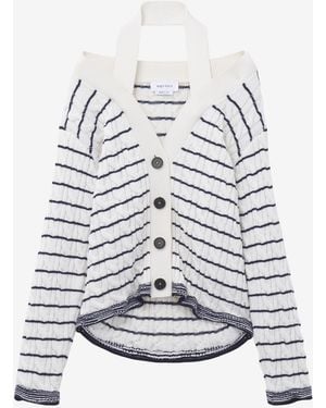 McQueen Streifen-Strickjacke Mit Schulterfreiem Ausschnitt - Weiß