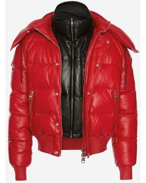 McQueen Down-filled Lambskin Leather Puffer Jacket - Red