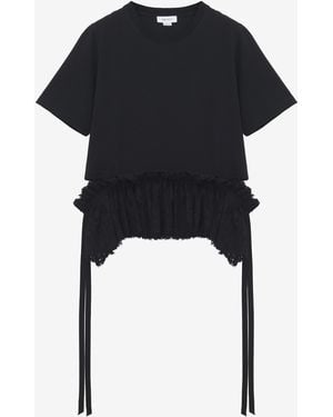 McQueen Lace Peplum T-Shirt - Black