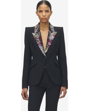 McQueen Embroidered Lapel Jacket - Blue