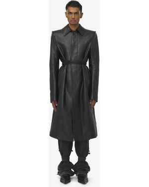 McQueen Regenmantel Aus Leder Mit Überschnittenen Schultern - Schwarz