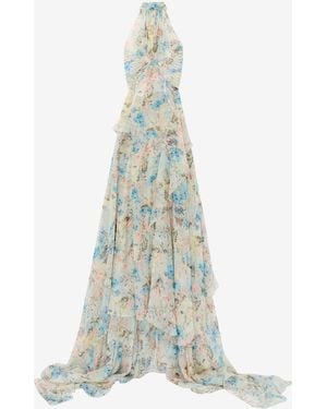 McQueen Wallpaper Floral Evening Dress - White