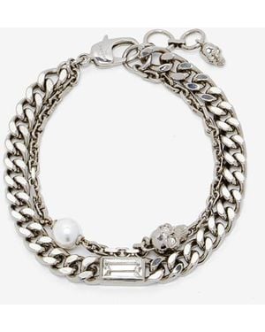 McQueen Skull & Pearl Layered Chain Bracelet - Metallic