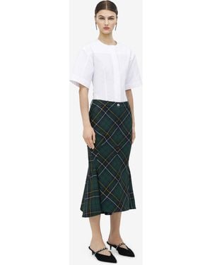 McQueen Kickback Wool Tartan Skirt - White