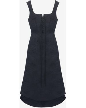 McQueen Floral Jacquard Lace-Up Dress - Blue