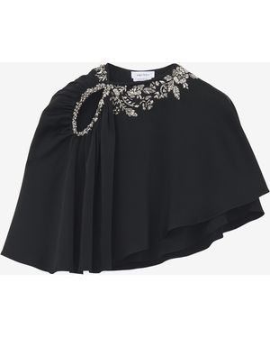 McQueen Floral Embroidery Asymmetric Cape - Black