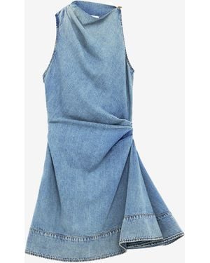 McQueen Denim Asymmetric Mini Dress - Blue