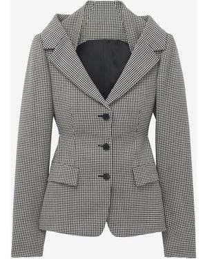McQueen Gingham Check Off-The-Shoulder Harness Jacket - Gray