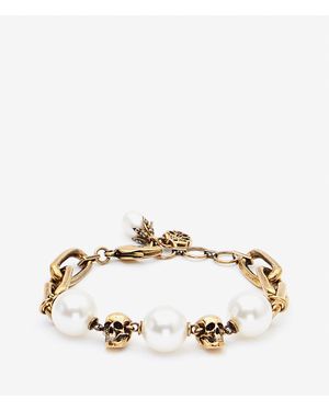 McQueen Pearl-Like Skull Chain Bracelet - Natural