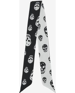 McQueen Ribbon Skull Scarf - White